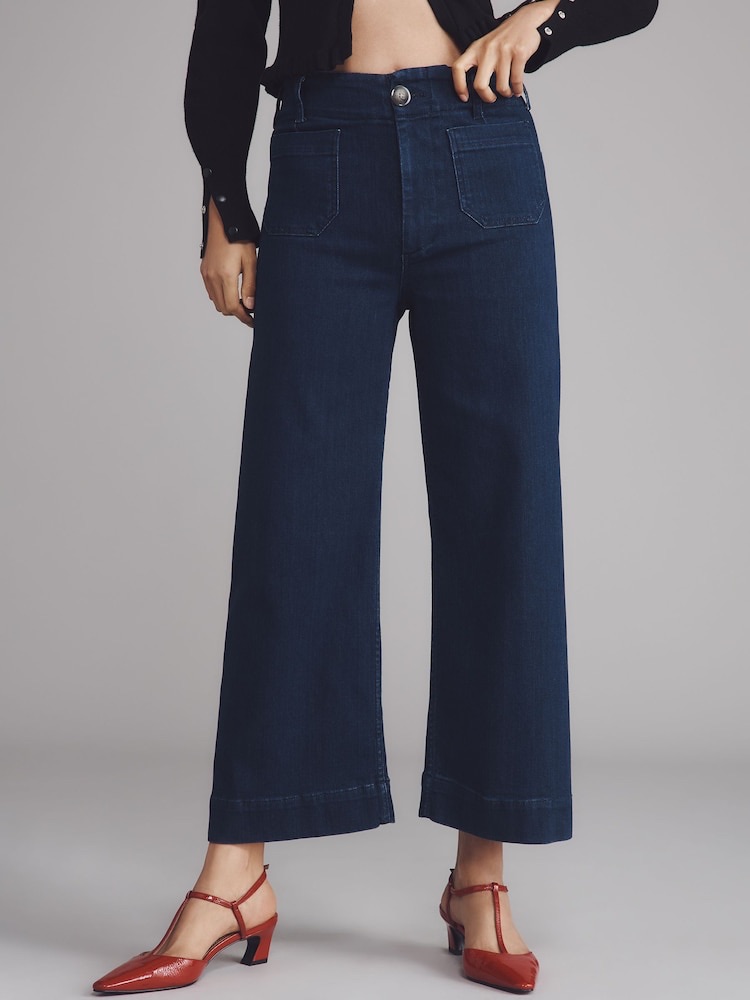 Maeve Colette Jeans Wide Leg Cropped High Rise Dark Denim Size 30